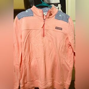 Vineyard Vines Women's Coral and Navy Quarter Zip Pullover XL Women’s